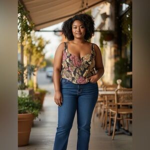 SHEIN Floral Tapestry Crop Top - Black and Multicolor